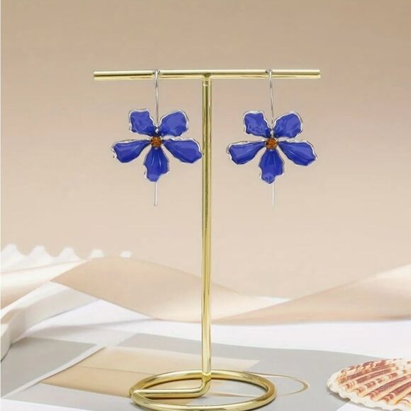 🌺 NEW Stunning hand painted blue drop flower earrings 🌺 - Picture 3 of 5